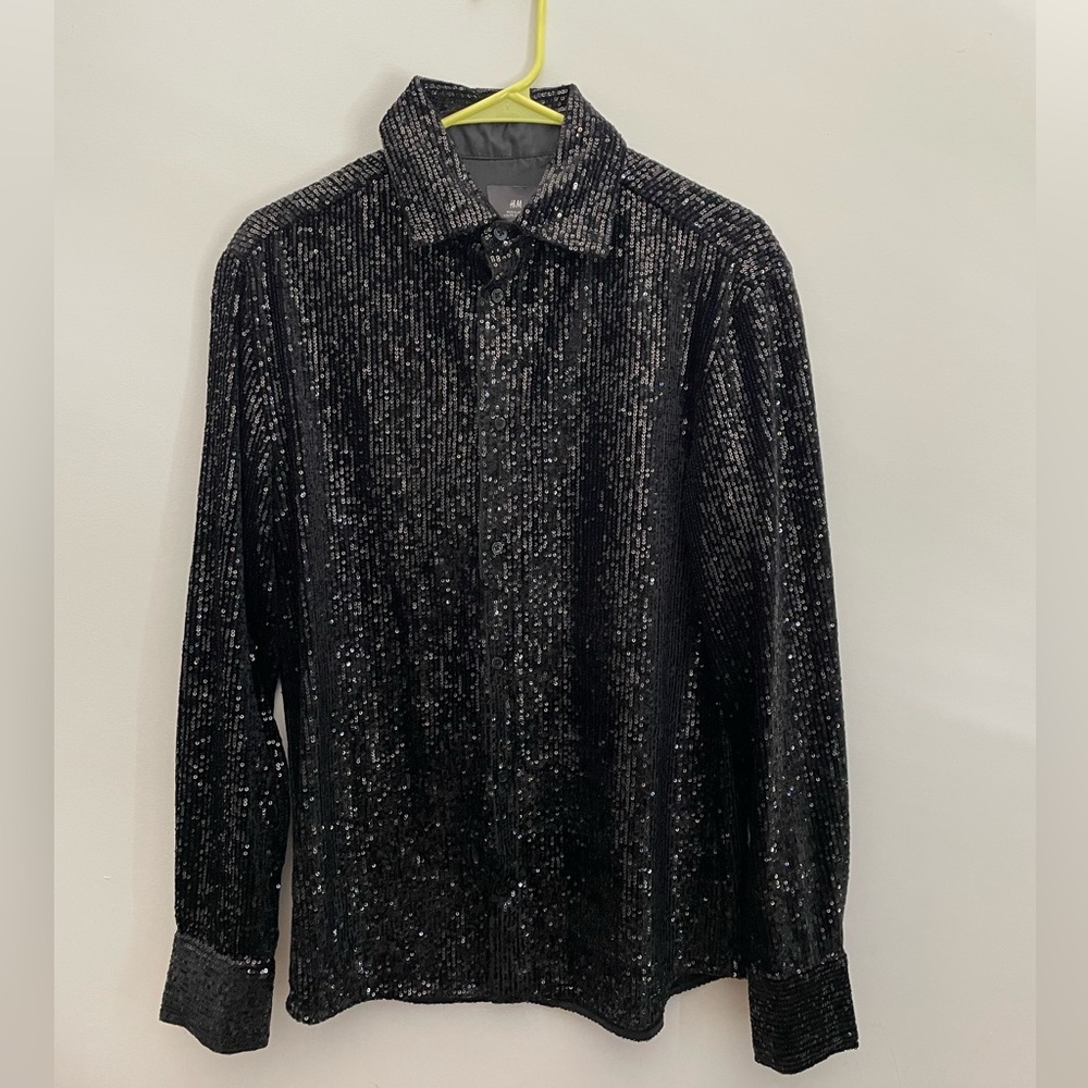 H&M Black Sequin Button Down Shirt
